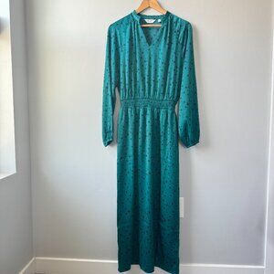 Candace Cameron Bure Long Sleeve Evergreen and Black Star Slit Maxi Dress